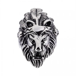 Fashion Plaza Men's Stainless Steel Tribal Look Lion Head Ring, Silver and Black TR56-11