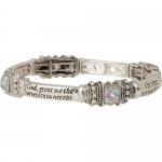 Heirloom Finds Serenity Prayer Recovery Stretch Bracelet Silver Tone with Aurora Borealis Crystals