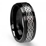 8MM Men's Titanium Ring Wedding Band Black with Celtic Design [Size 9.5]