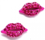Cute Sparkling Dark Pink/Fuchsia Crystal Embellished Lips Stud 3/4 Stud Earrings