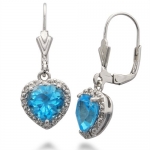 Sterling Silver Heart Shape Natural Blue Topaz Earrings
