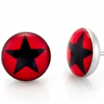 Stainless Steel Men's Star Stud Earrings Black & Red