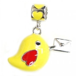Queenberry Sterling Silver Yellow Bird Mail Carrier Heart European Style Dangle Bead Charm