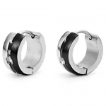 Beautiful Mens Cz Huggie Hoop Earrings Stainless Steel Cubic Zirconia (Silver Black)