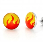 Dynamite Stainless Steel Flames Design Stud Earrings for Men Jewelry (Orange Yellow)