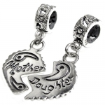 Queenberry Sterling Silver Mother Daughter Heart Family European Style Dangle Bead Charm