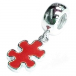 Queenberry Sterling Silver Autism Puzzle Red Enamel Awareness European Style Dangle Bead Charm