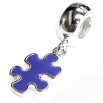 Queenberry Sterling Silver Autism Puzzle Purple Enamel Awareness European Style Dangle Bead Charm