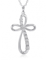 Sterling Silver Diamond Cross Pendant - Necklace ( 1/10ct tw) 18 inch Chain