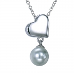 Sterling Silver Heart Pendant (6 MM Glass Pearl) With 18 Inch Chain