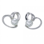 Sterling Silver Heart Earrings (5 MM Glass Pearl)
