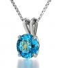 Silver Scorpio Necklace - Zodiac Pendant - Blue Topaz Cubic Zirconia CZ with Inscriptions of 24kt Gold - Astrology Jewelry