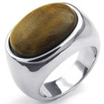 KONOV Jewelry Mens Stainless Steel Ring, Classic Tiger Eye Band, Silver, Size 7