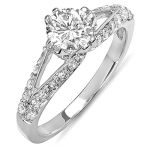 1.00 Carat (ctw) 14k White Gold Round Diamond Ladies Solitaire with Accents Split Shank Bridal Engagement Ring 1 CT (Size 7)