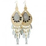 SuperJeweler A00190 Flashy Gold Tone Chandelier Earrings With Flower Accent, 3 Inches