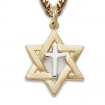 7/8 14k Gold Finish Sterling Silver 2-tone Star of David/cross Necklace on 24 Chain