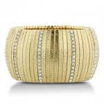 SuperJeweler A00584 Oversized Very Wide Gold Tone Stretch Cuff Bracelet With Shimmering White Crystals, Fits Wrist Sizes 7 - 8