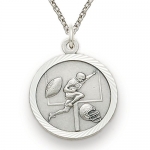 Sterling Silver 3/4 Round Football Player Medal with St. Christopher on the Back on 20 Chain