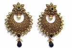 Shingar Jewelry Ksvk Jewels Women's Antique Gold Plated Polki Kundan Black Colour Earrings Danglers Jhumki Black