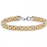 Mens Two Tone Stainless Steel Link Bracelet 8 1/2 inches