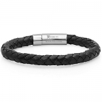 Braided Black Leather Mens Bracelet 8 mm 8 1/2 inches with Locking Stainless Steel Clasp