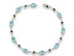 6Ct Blue Topaz And Black Diamond Bracelet In Sterling Silver, 7 Inches