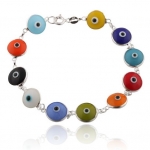 Multicolored Rainbow Style Real 925 Sterling Silver 7 Inch Evil Eye Bracelet