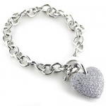 Fashion Cubic Zirconia Puffed Heart Open-link Toggle Bracelet