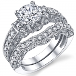 1.25 Carat Solid Sterling Silver Wedding Engagement Ring Set, Bridal Ring, with Cubic Zirconia CZ Size 4