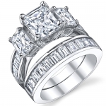 2 Carat Radiant Cut Cubic Zirconia CZ Sterling Silver Women's Engagement Ring Set Size 4