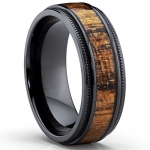 Black Titanium Wedding Band with Real Koa Wood Inlay, Milgrain Ring comfort fit 8MM Size 11.5
