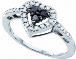 Ladies 14k White Gold .32 Ct Black and White Diamond Heart Shaped Ring