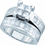 Ladies 14k White Gold 3 Ct Princess Cut Diamond Wedding Engagement Bridal Ring Set