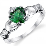 Sterling Silver 925 Irish Claddagh Friendship & Love Ring with Simulated Emerald Green Color Heart Cubic Zirconia 6