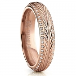 Rose Plated Titanium Ring, Crested with Wheat Stem Engraving, Double Row Eternity Band with Cubic Zirconia 5