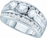 Ladies 14k White Gold 1 Ct Round Baguette Cut Three Diamond Wedding Engagement Bridal Ring Set