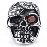 KONOV Jewelry Mens Cubic Zirconia Stainless Steel Ring, Gothic Skull, Red Silver, Size 10
