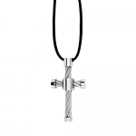 Men's Stainless Steel Metal Cable Silver Cross Pendant Chain Necklace by R&B Jewelry
