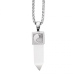 Stunning Men's Stainless Steel White Opal Stone Yin Yang Pendant Quality Steel Chain Necklace