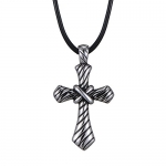 Vintage Men's Stainless Steel Cross Pendant Chain Necklace Silver Black by R&B Jewelry