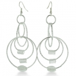 Silver Tone Multi - Hoop Dangle Drop Earrings With Spring Accents, 2.5 Inches Long