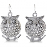 Silver Tone Dangle Owl Earrings With Pearl Accents, 1.5 Inches Long