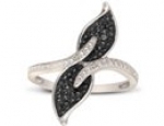 Black And White Diamond Leaf Cocktail Ring, Size 8