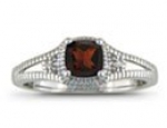 0.75 Ct Garnet And Diamond Ring, Sterling Silver Size - 4