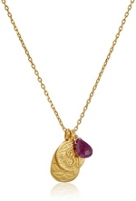 Satya Jewelry Classics Gold-Plated and Ruby Three-Charm Lotus Necklace, 18