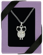 Sparkling Gift-Boxed Animal Pendants - Silver Plated with Rhinestones. (Owl)