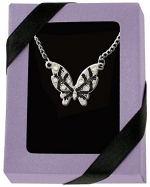 Sparkling Gift-Boxed Animal Pendants - Silver Plated with Rhinestones. (Butterfly)