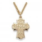 14k Gold Filled Hand Engraved Five Way Medal for Catholics on 18 Inch Chain. Gift Boxed.
