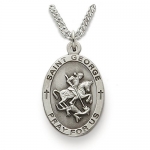 Sterling Silver 7/8 Oval St. George, Patron of Soldiers Medal on 24 Chain