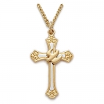 1 24K Gold Over Sterling Silver Holy Spirit 2-Tone Cross Necklace with Descending Dove on 18 Chain
